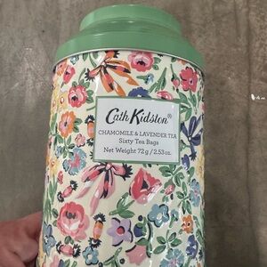 Cath Kidston Multicolor Floral Tea Tin filled with lavender and chamomile tea☕️